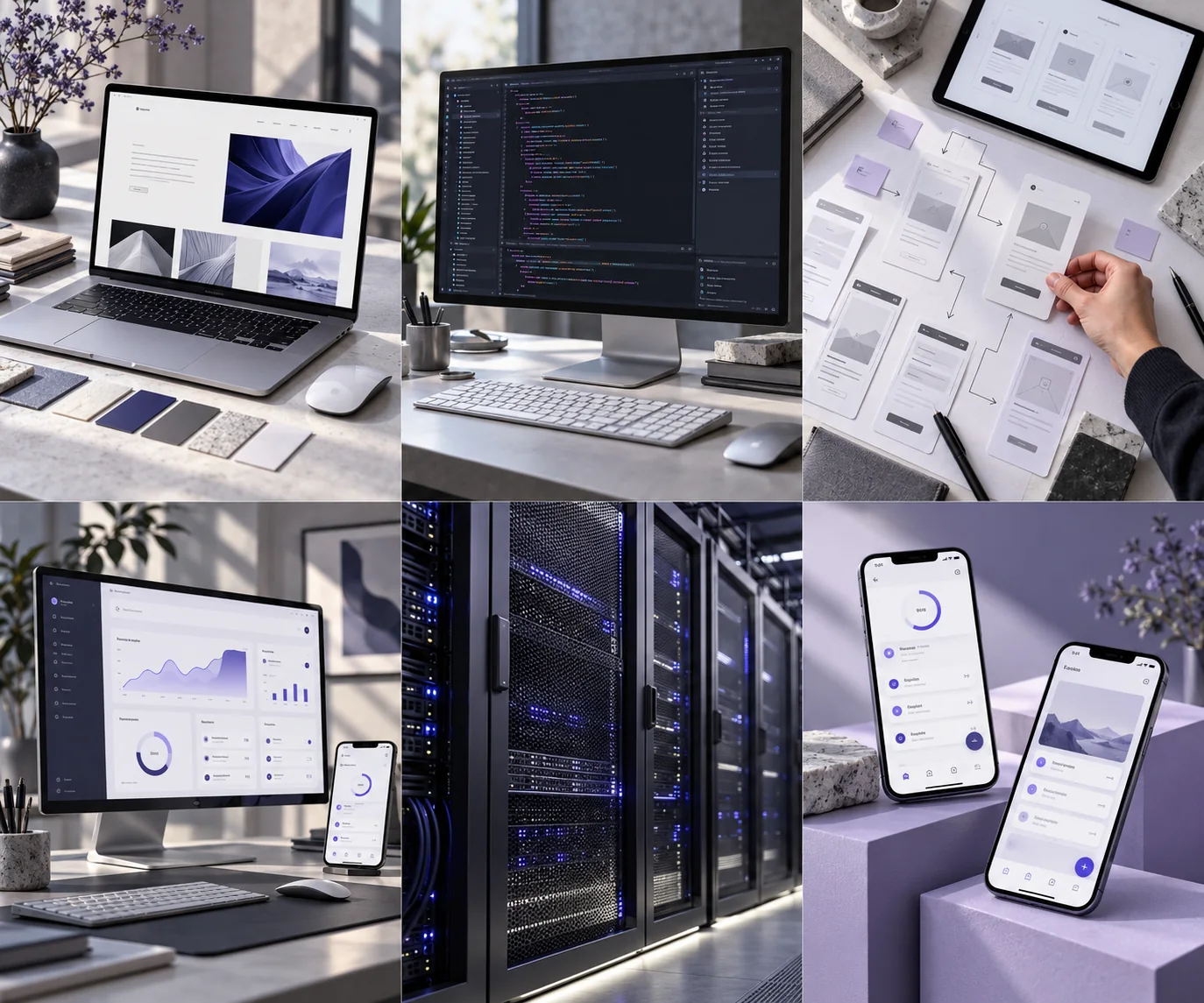 Website design workspace with laptop and color swatches